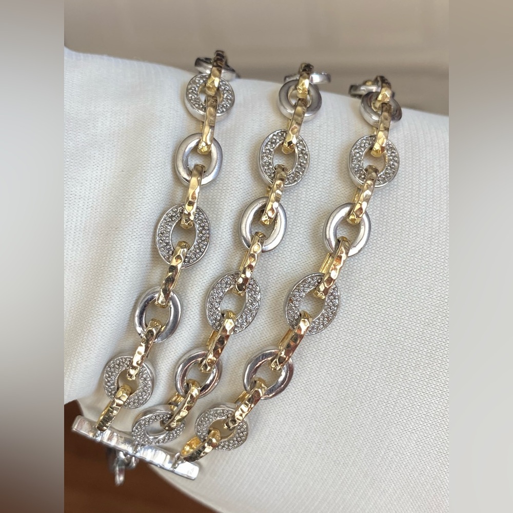 AFFINITY DIAMONDS QVC 925 Sterling Silver 3 Strand Diamond Link Bracelet 2-tone